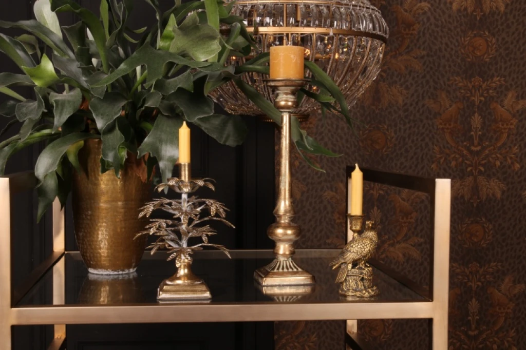 Kandelaber Fugle - 16 cm - guld - kunstharpiks