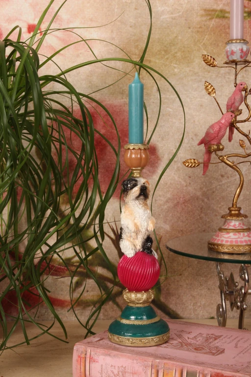 Kandelaber hund - 28,5 cm - flerfarvet - kunstharpiks