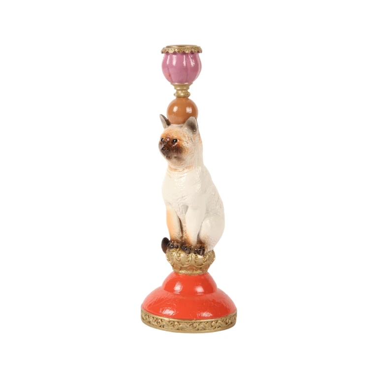 Kandelaber Kat - 26 cm - flerfarvet - kunstharpiks
