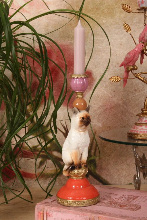 Kandelaber Kat - 26 cm - flerfarvet - kunstharpiks