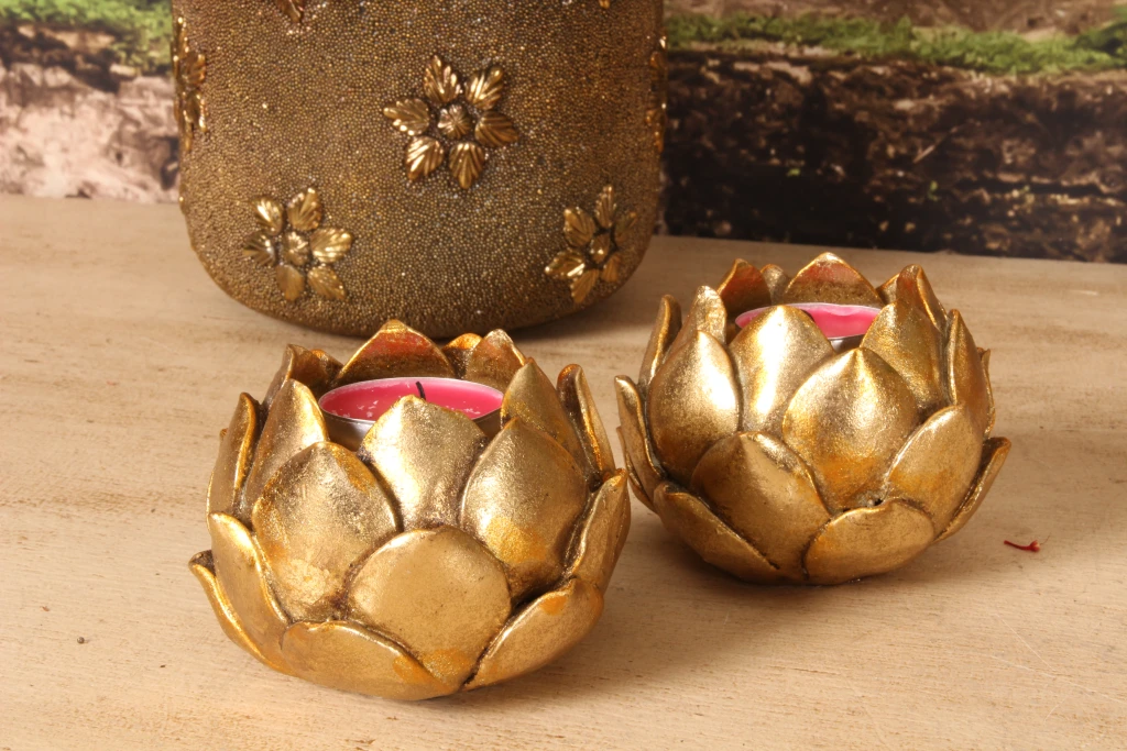 Kandelaber Blomst - 7,1 cm - guld - kunstharpiks