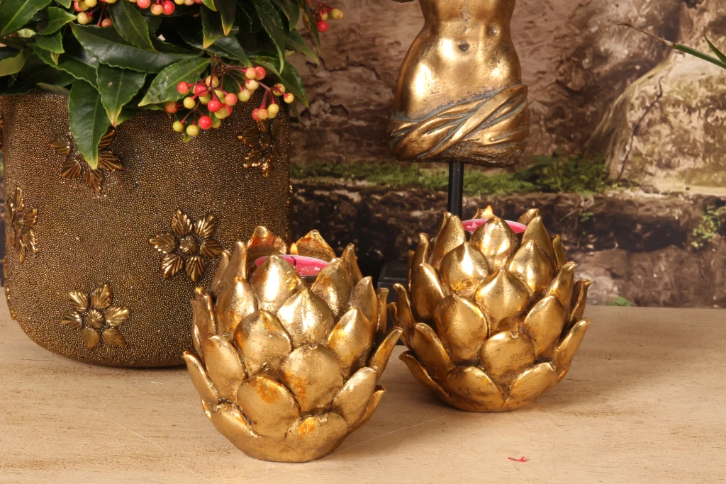 Kandelaber Blomst - 11 cm - guld - kunstharpiks