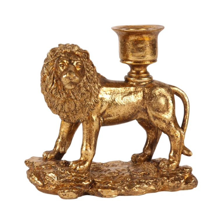 Kandelaber Løve - 13 cm - guld - kunstharpiks