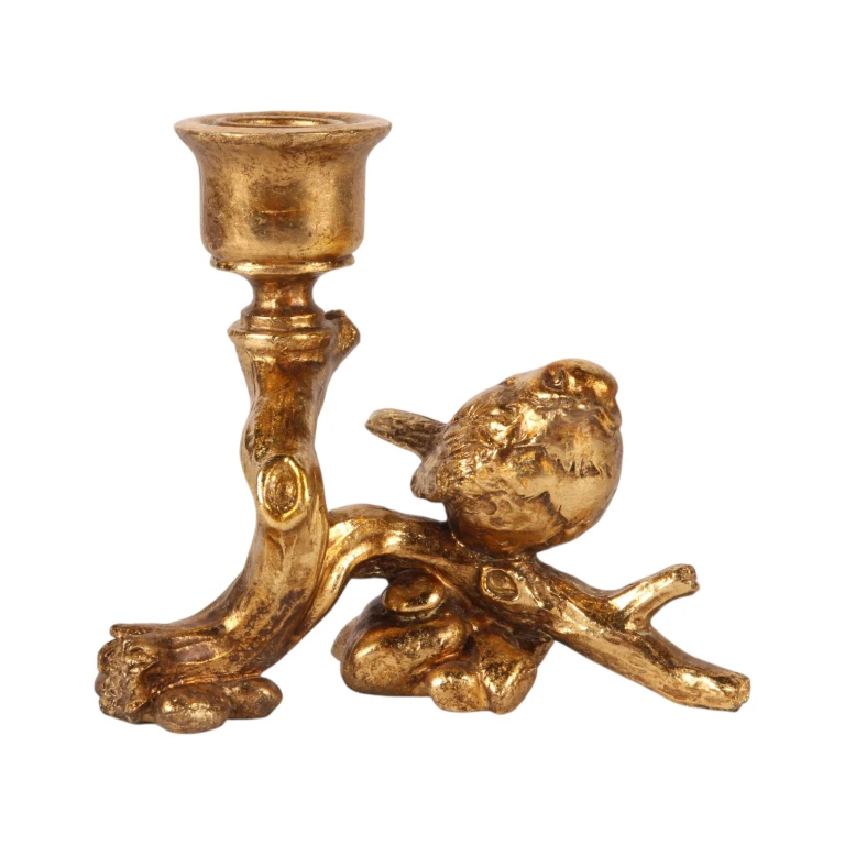 Kandelaber fugl - 12 cm - guld - kunstharpiks