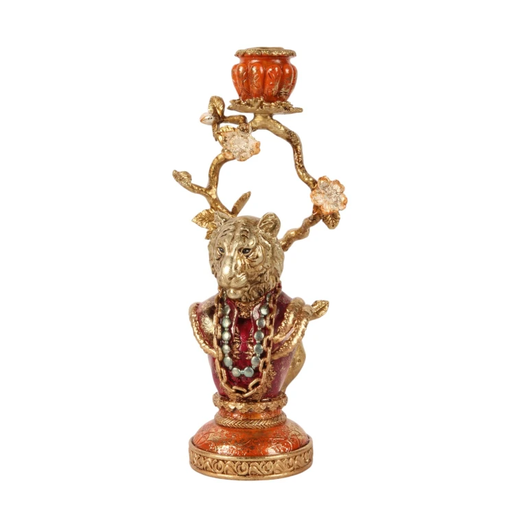 Kandelaber Løve - 31 cm - guld - kunstharpiks