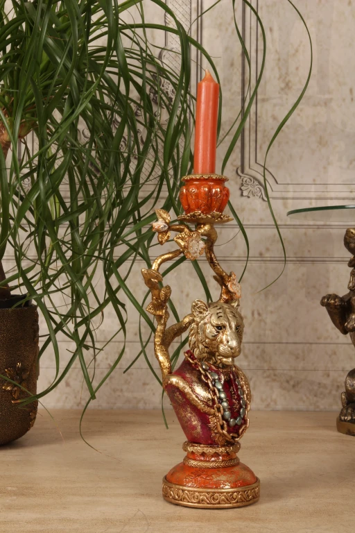 Kandelaber Løve - 31 cm - guld - kunstharpiks
