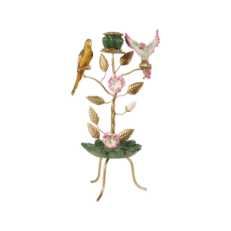 Kandelaber Fugle - 38,5 cm - grøn - kunstharpiks