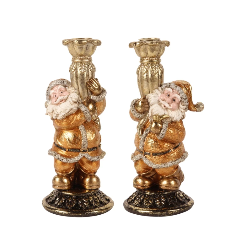 Kandelaber Julemand - 23 cm - guld - kunstharpiks