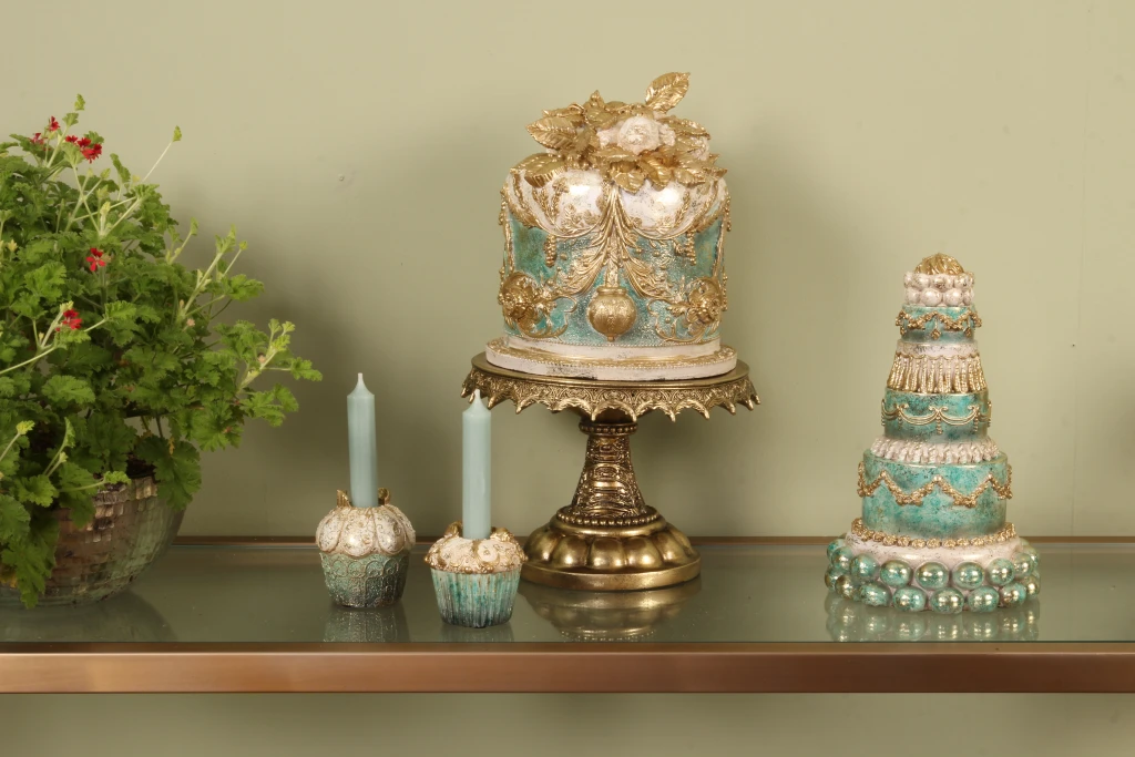 Kandelaber Cake - 9 cm - blå/guld - kunstharpiks