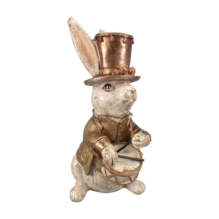 Kaninfigur med tromme - guld - 16 cm - 1 stk