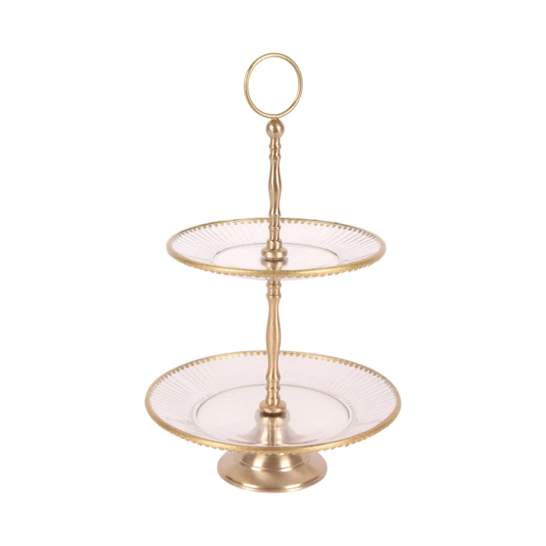 Etagebord - 2-lags - 38 cm - guld - messing og glas