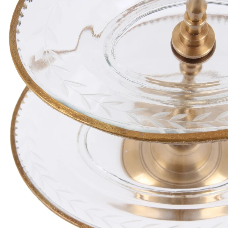 Etagebord - 2-lags - 38 cm - guld - messing og glas