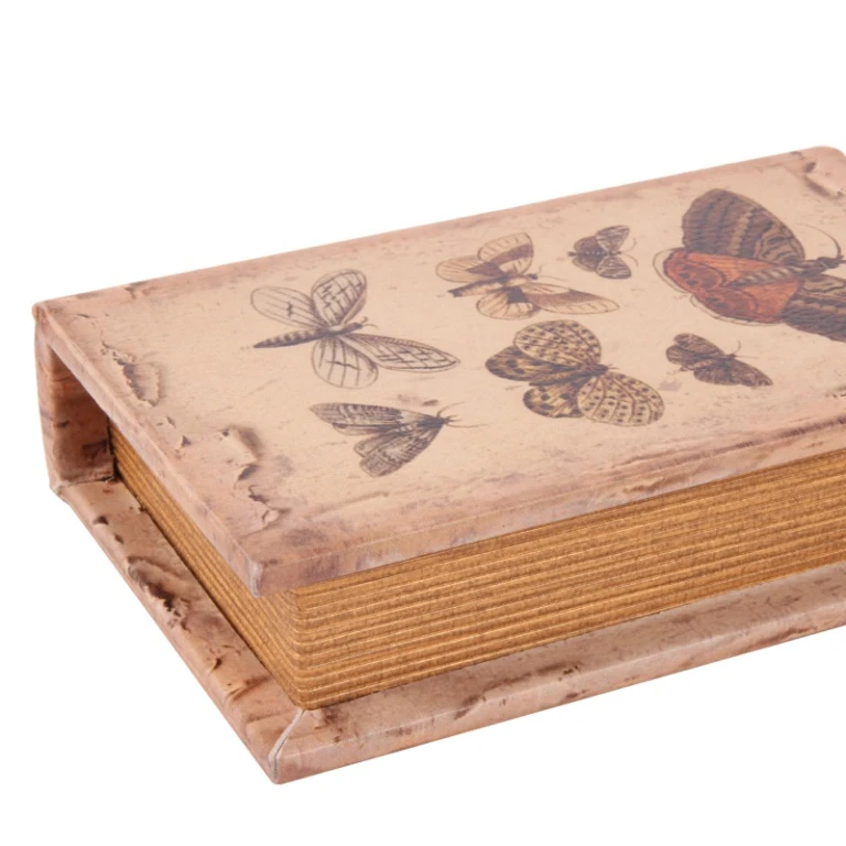 Opbevaringsboks i bogform - 15 cm - beige - kunstlæder