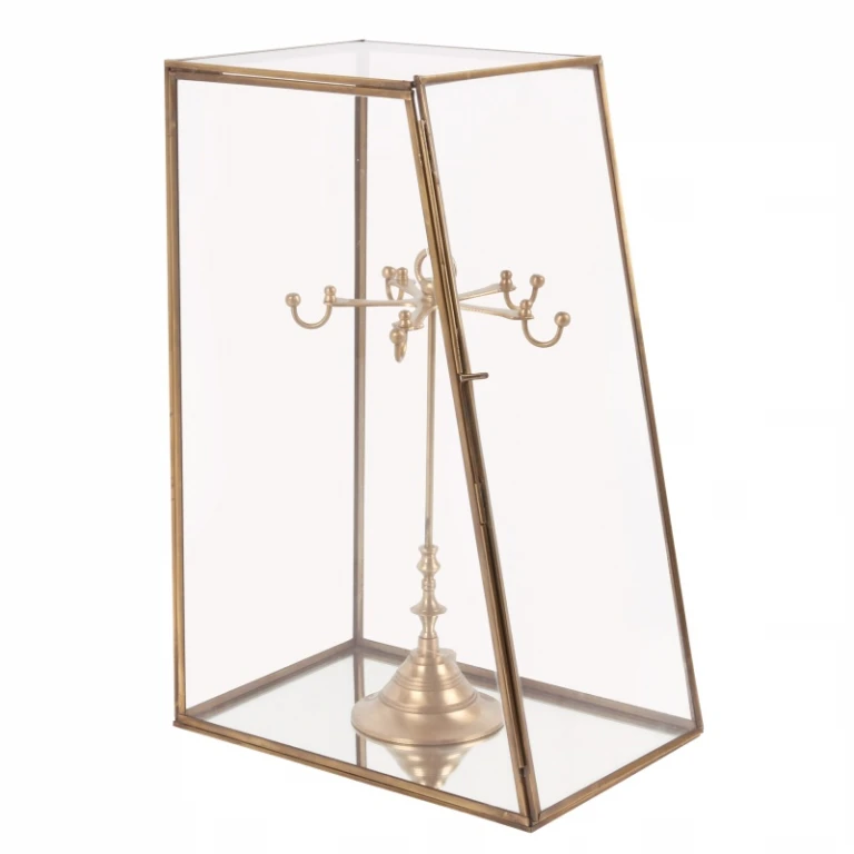 Displaybox - messing og glas - guld - 45 cm - 1 stk