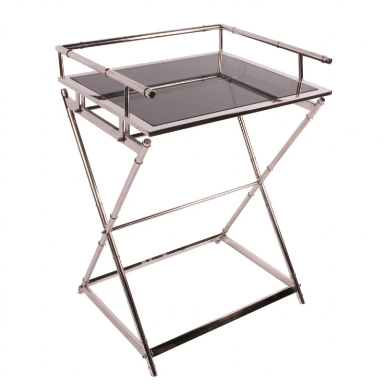 Serving Table - Silver - Glass & Steel - 85 cm