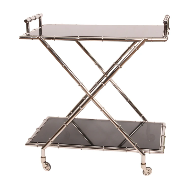 Serveringsvogn - glas & stål - sølv - 88 cm
