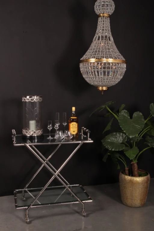 Serveringsvogn - glas & stål - sølv - 88 cm