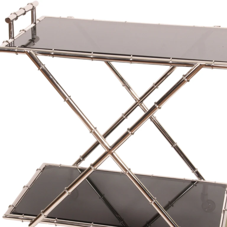 Serveringsvogn - glas & stål - sølv - 88 cm