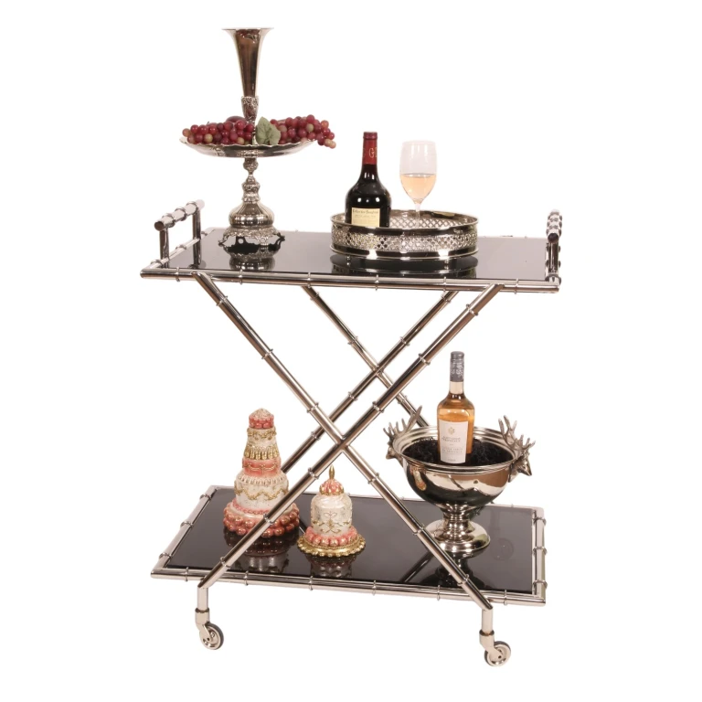Serveringsvogn - glas & stål - sølv - 88 cm