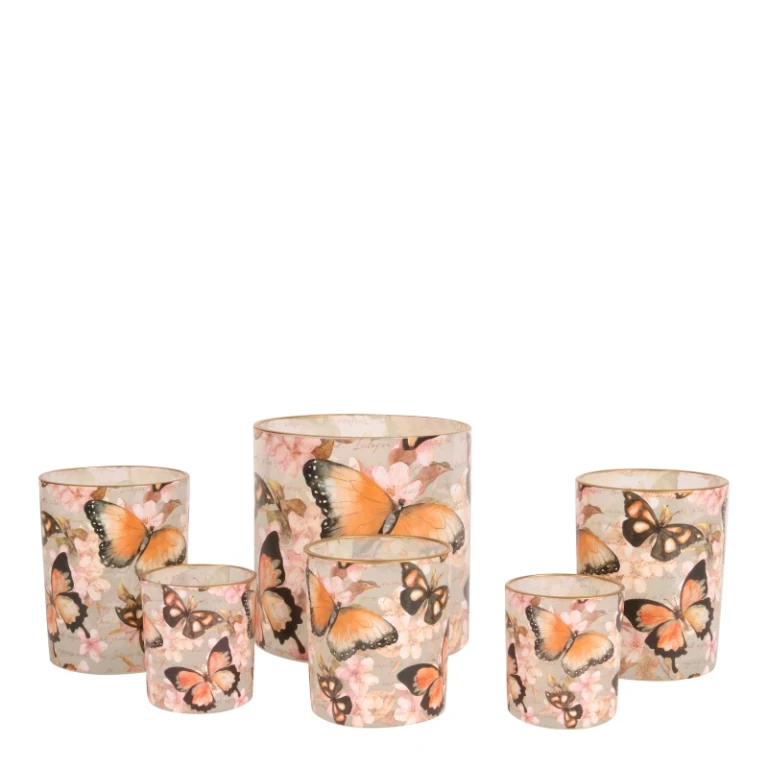 Vægelampeholder med sommerfugle - lyserød - glas - 15 cm