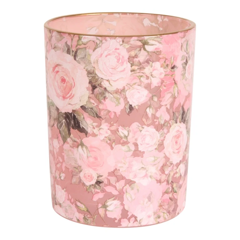 Vægelampe med blomsterprint - lyserød - glas - 12,5 cm
