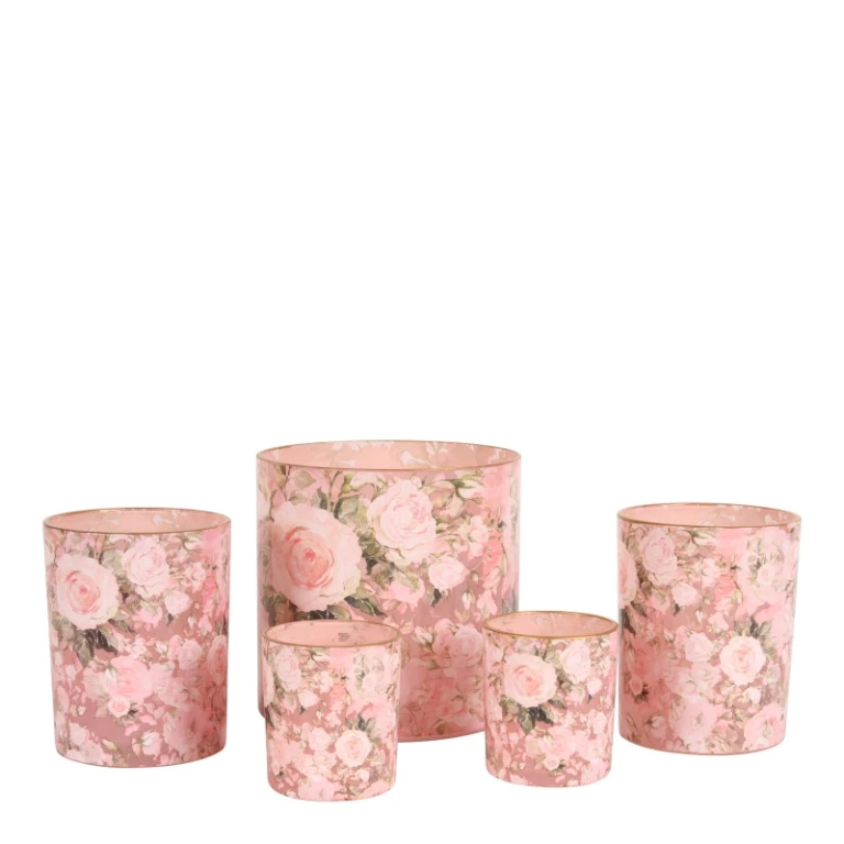 Vægelampe med blomsterprint - lyserød - glas - 12,5 cm