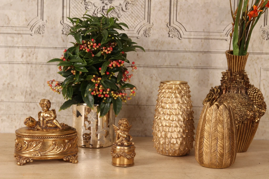 Vægelampe Blomster - guld - glas - 18 cm