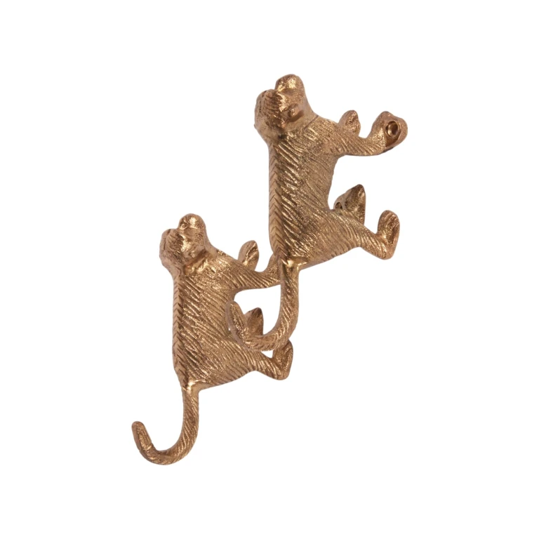 Vægkrog abe - guld - aluminium - 12 cm