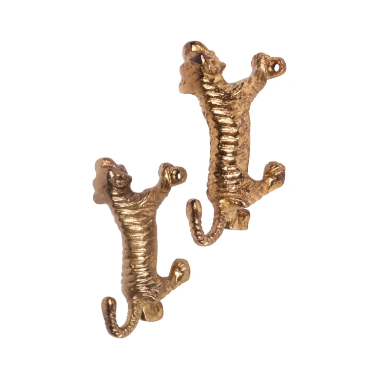Vægkrog tiger - 12 cm - guld - aluminium