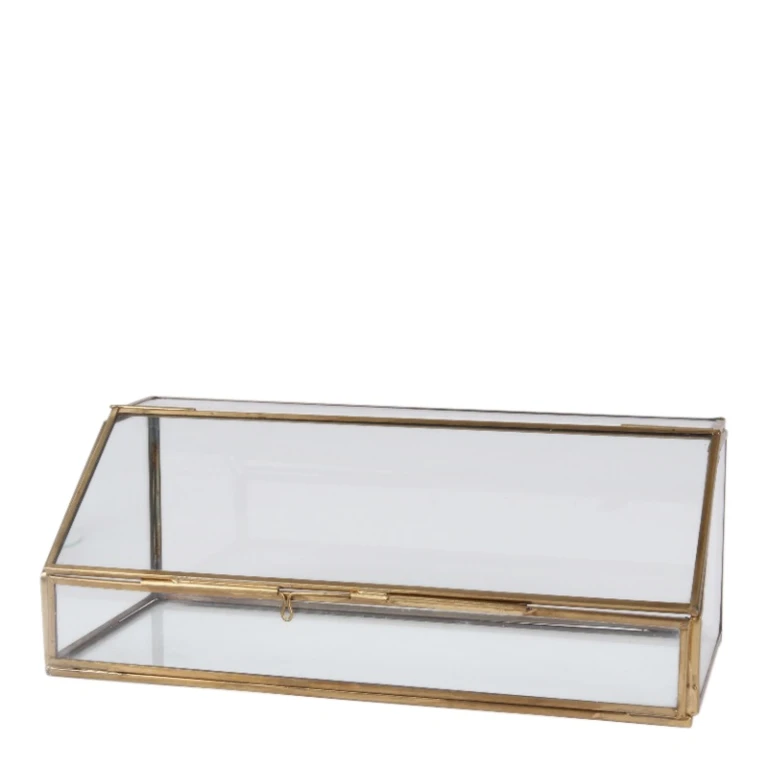 Displayboks - guld - kobber og glas - 30 x 12 cm - 1 stk