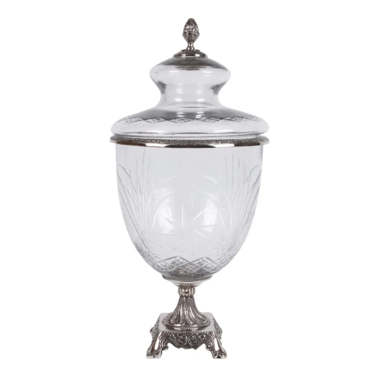 Vase med låg - 51 cm - sølv - glas og aluminium