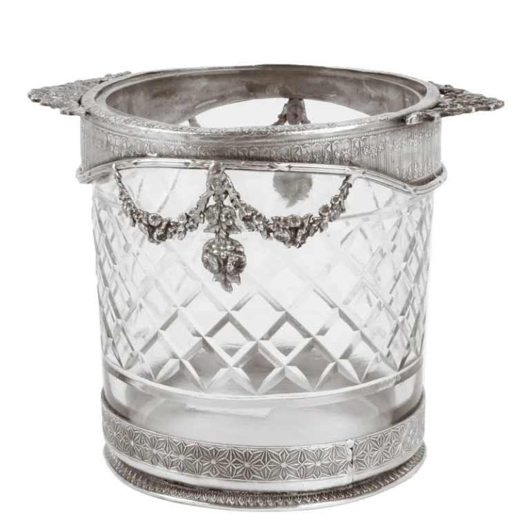 Flaskeholder - sølv - 15 cm - messing og glas