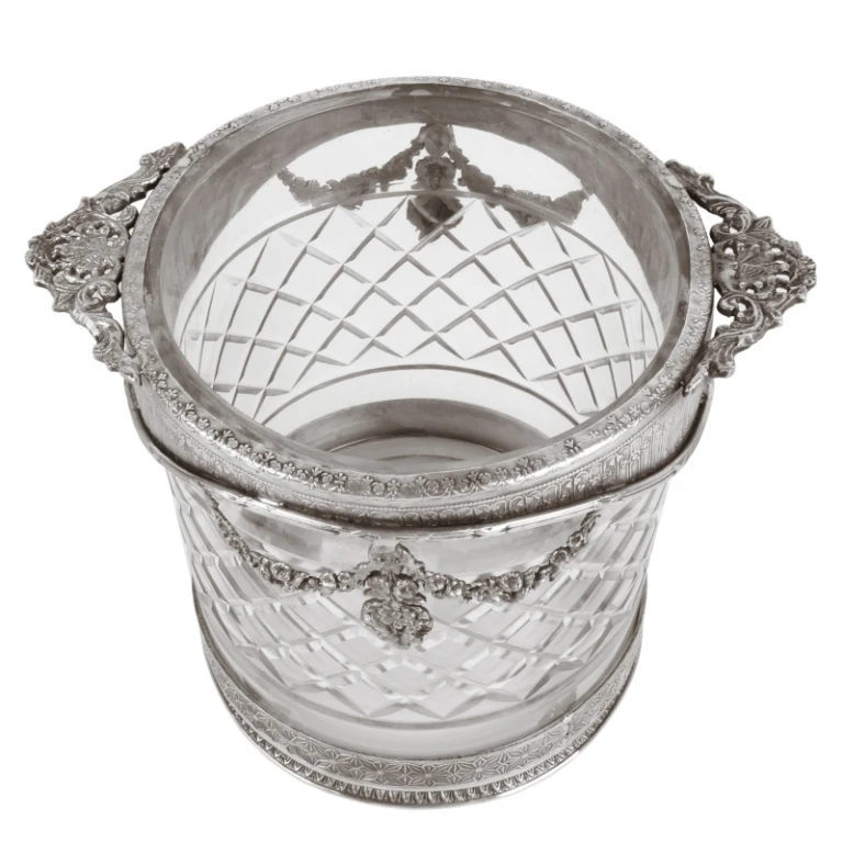 Flaskeholder - sølv - 15 cm - messing og glas