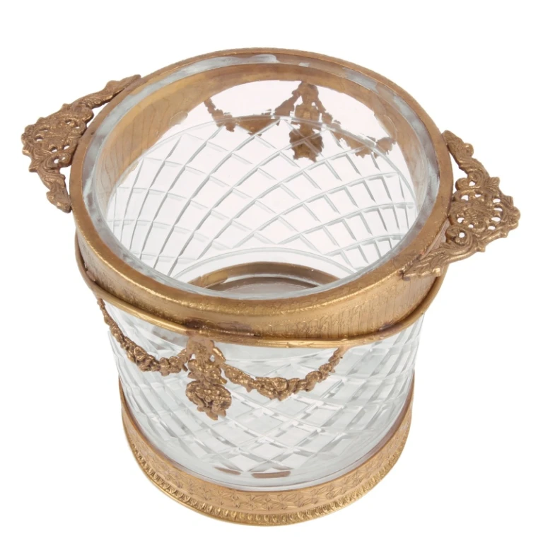 Flaskeholder - guld - 15 cm - messing og glas