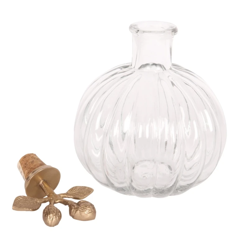 Dekorativ flaske med prop - 19 cm - gul - messing og glas