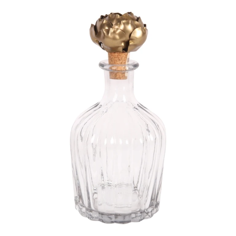 Dekorativ flaske med rosenstopper - 20 cm - guld - træ