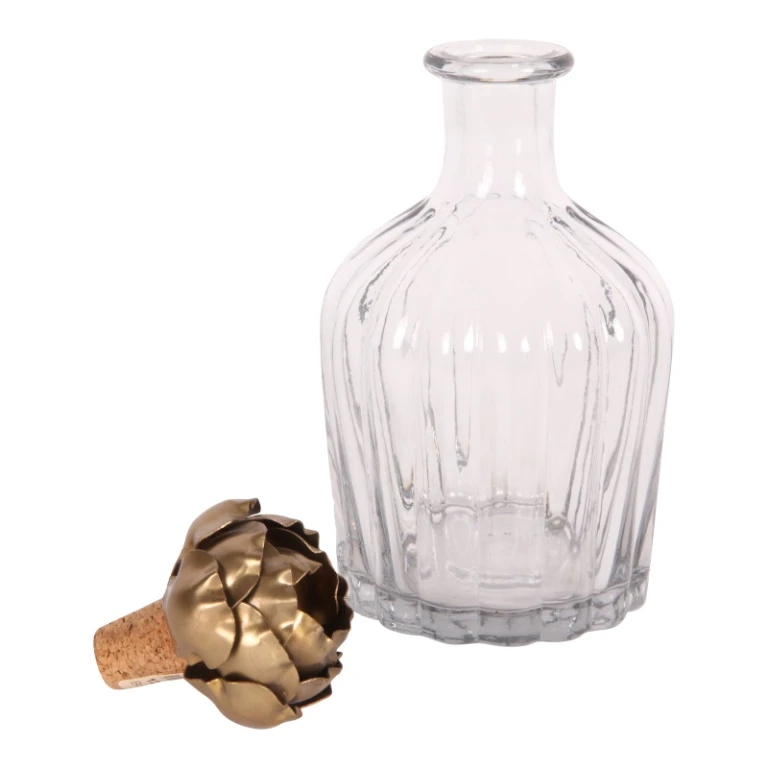 Dekorativ flaske med rosenstopper - 20 cm - guld - træ