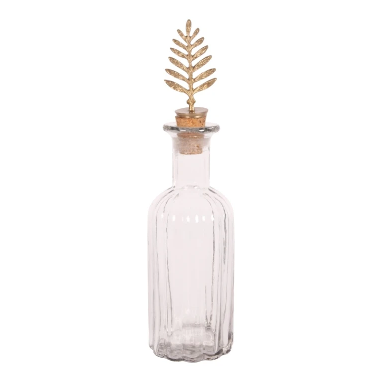 Dekorativ flaske med prop - 25 cm - guld - messing og glas