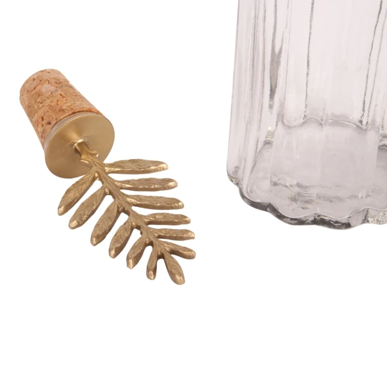 Dekorativ flaske med prop - 25 cm - guld - messing og glas