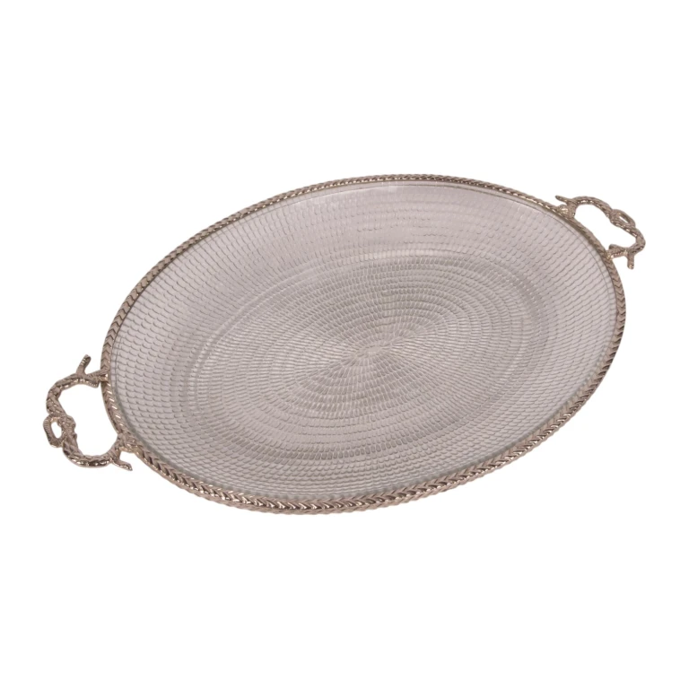 Serveringsbak messing og glas - guld - 39 cm