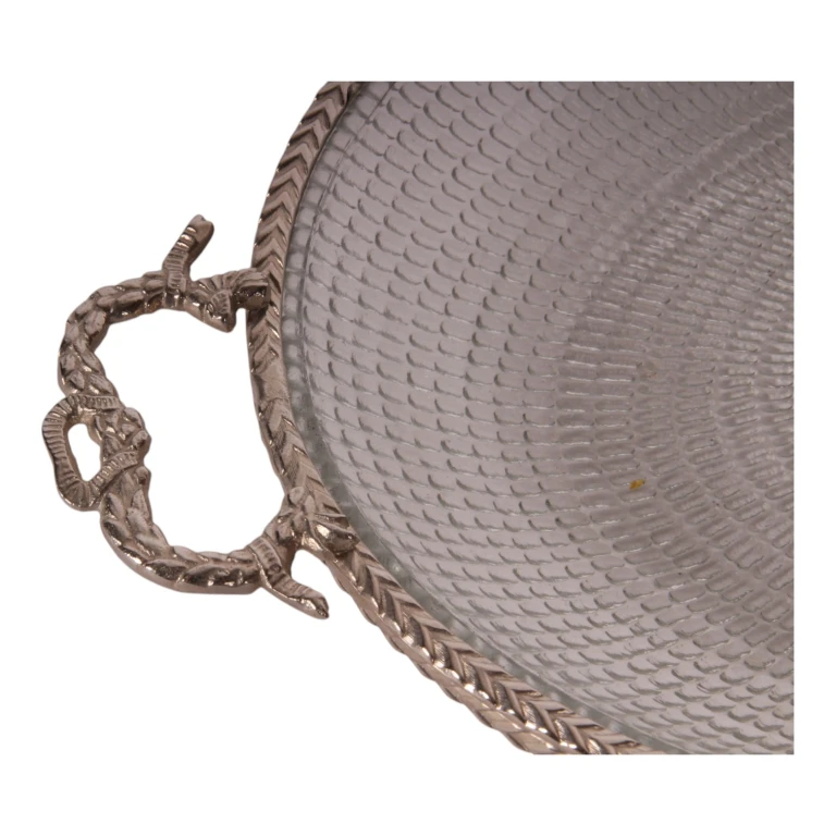 Serveringsbak messing og glas - guld - 39 cm